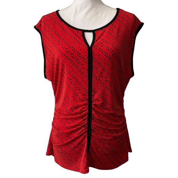 Vince Camuto Red & Black Ruched Sleeveless Blouse Keyhole Top Womens Size XL - Picture 1 of 9